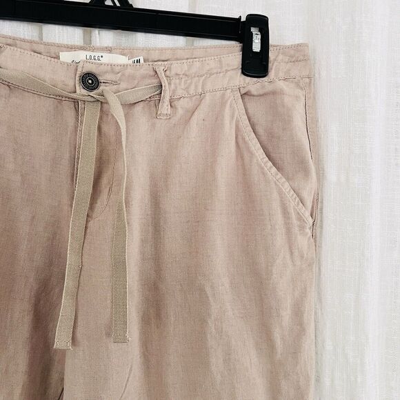 H&M L.O.G.G. Label of Graded Goods Tan Linen Blend Bootcut Pants Tall Size 10 - Picture 3 of 10